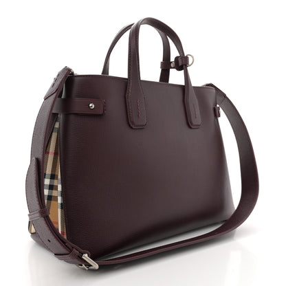 Burberry Grainy Calfskin House Check Medium Banner Tote Mahogany Red 3 of 9