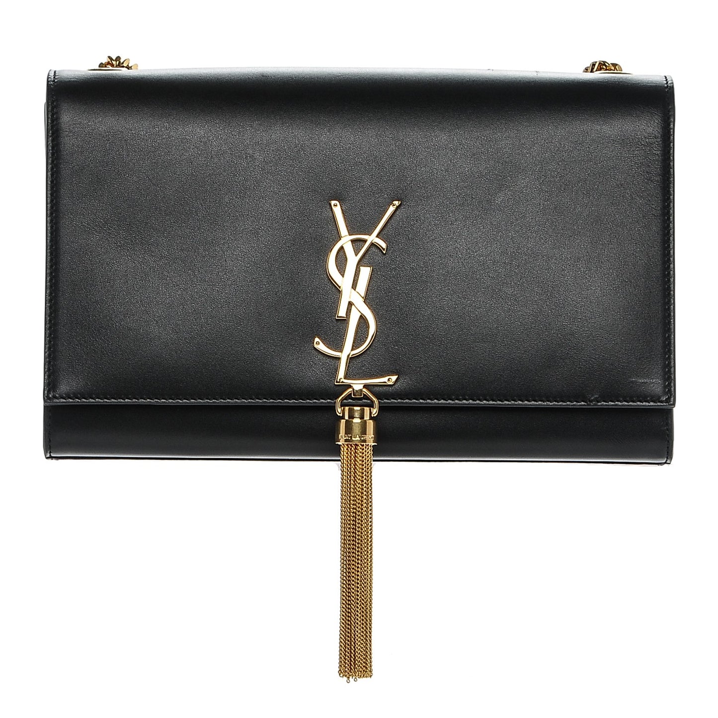 Smooth Calfskin Medium Classic Monogram Kate Tassel Satchel Black