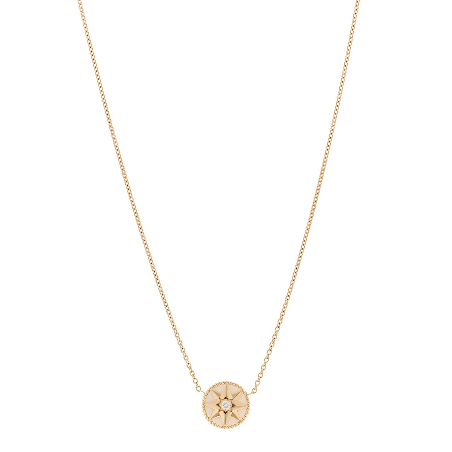 18K Yellow Gold Diamond Mother of Pearl Rose Des Vents Necklace