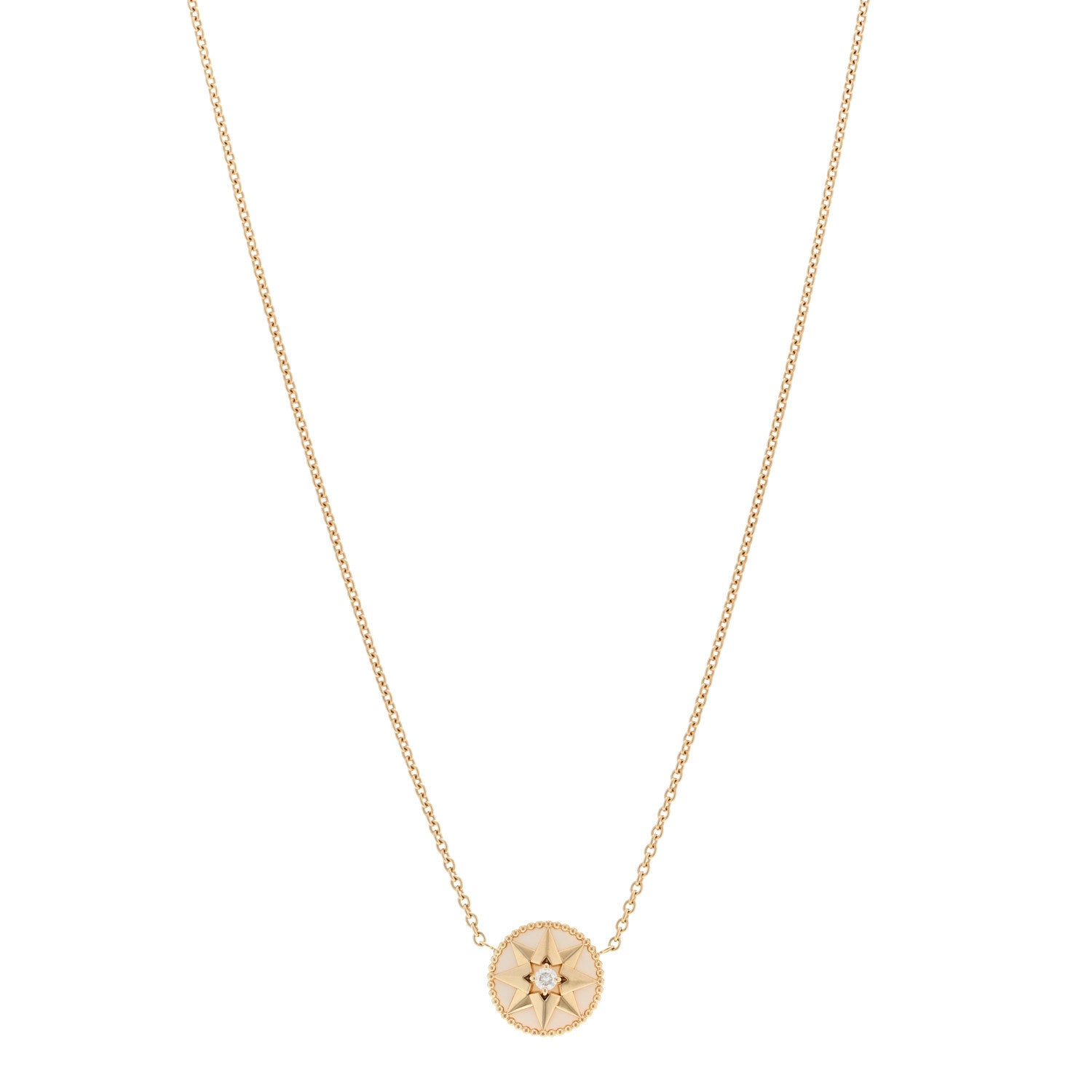 Christian Dior 18K Yellow Gold Diamond Mother of Pearl Rose Des Vents Necklace 1 of 6