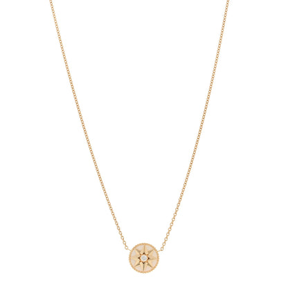 Christian Dior 18K Yellow Gold Diamond Mother of Pearl Rose Des Vents Necklace 1 of 6