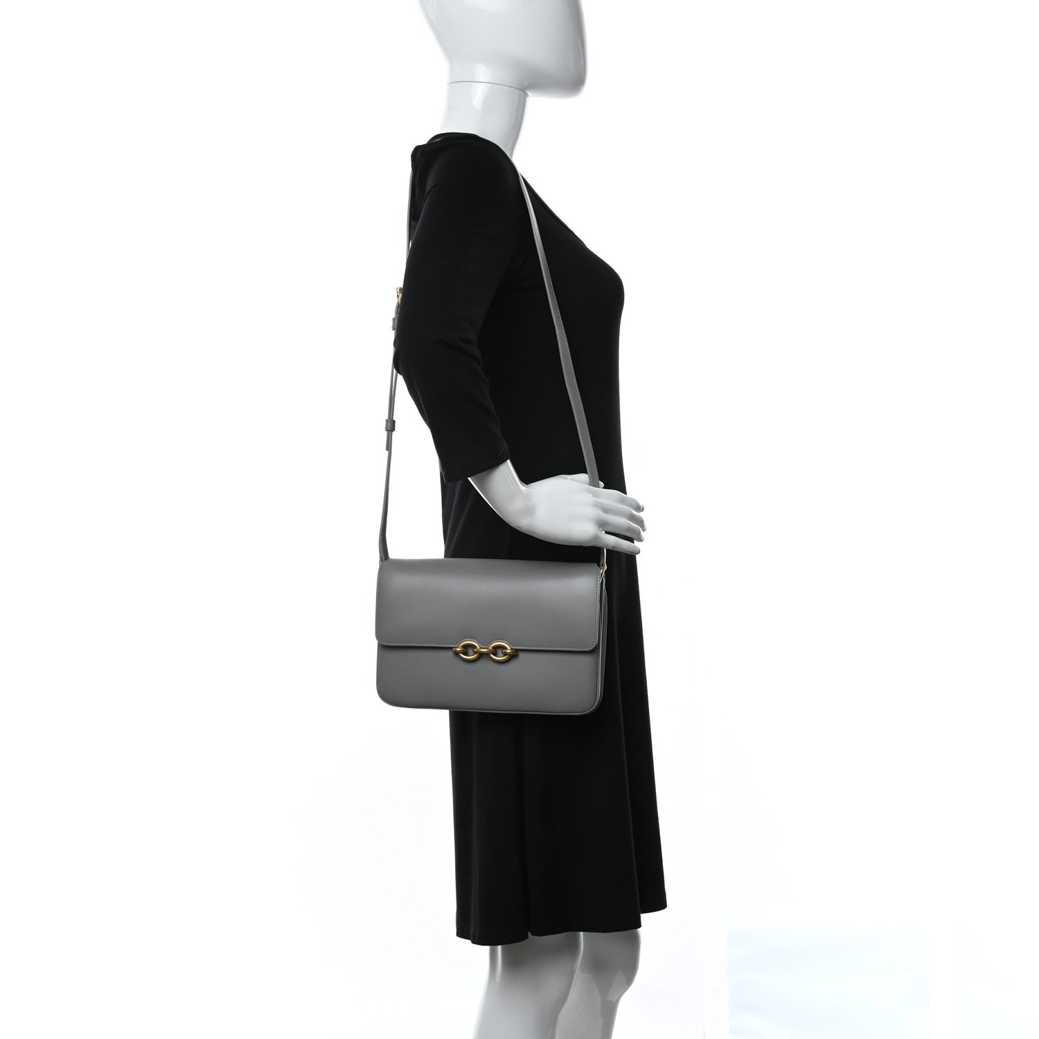 Saint Laurent Smooth Calfskin Le Maillon Satchel Grey 2 of 9