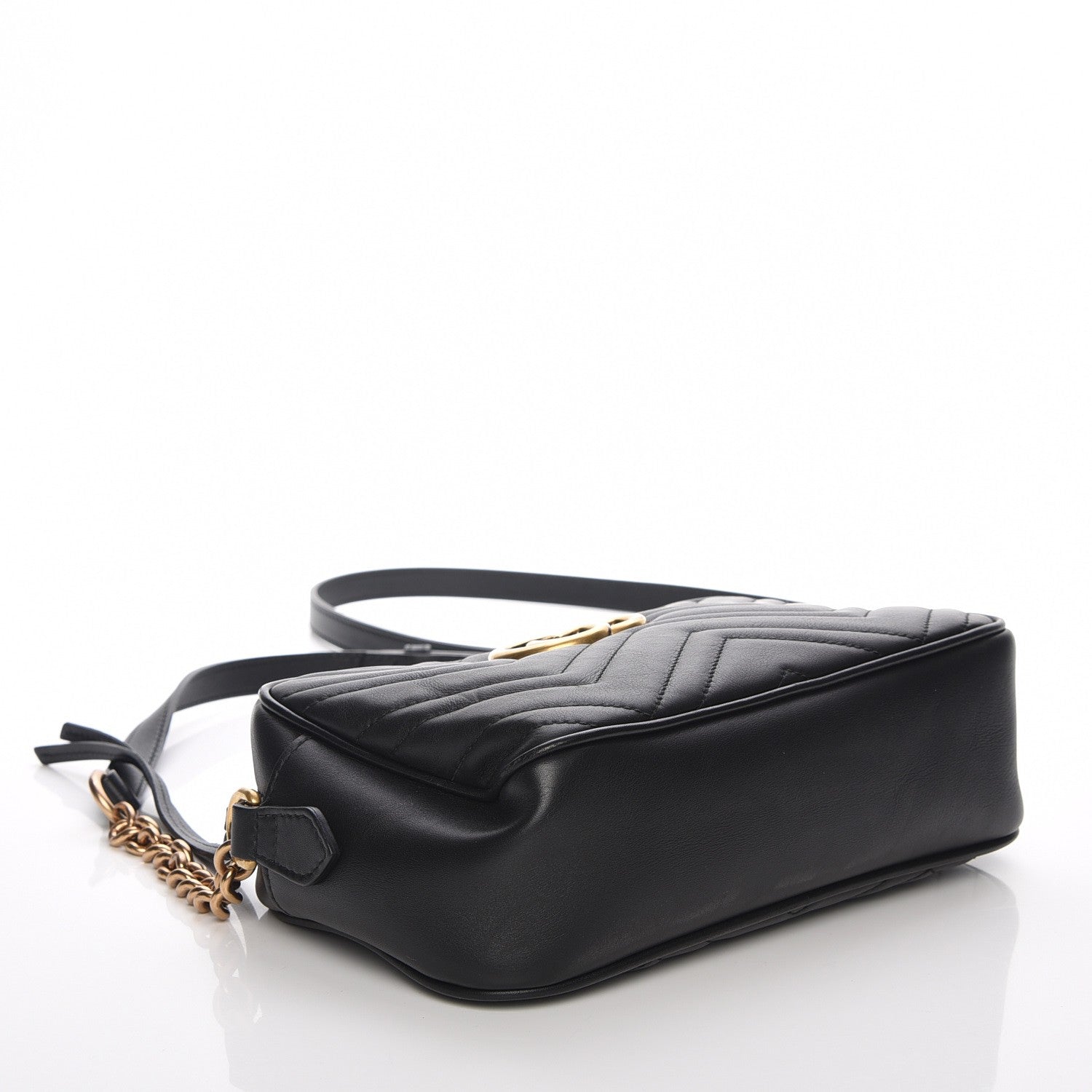 Gucci Calfskin Matelasse Small GG Marmont Chain Shoulder Bag Black 4 of 8
