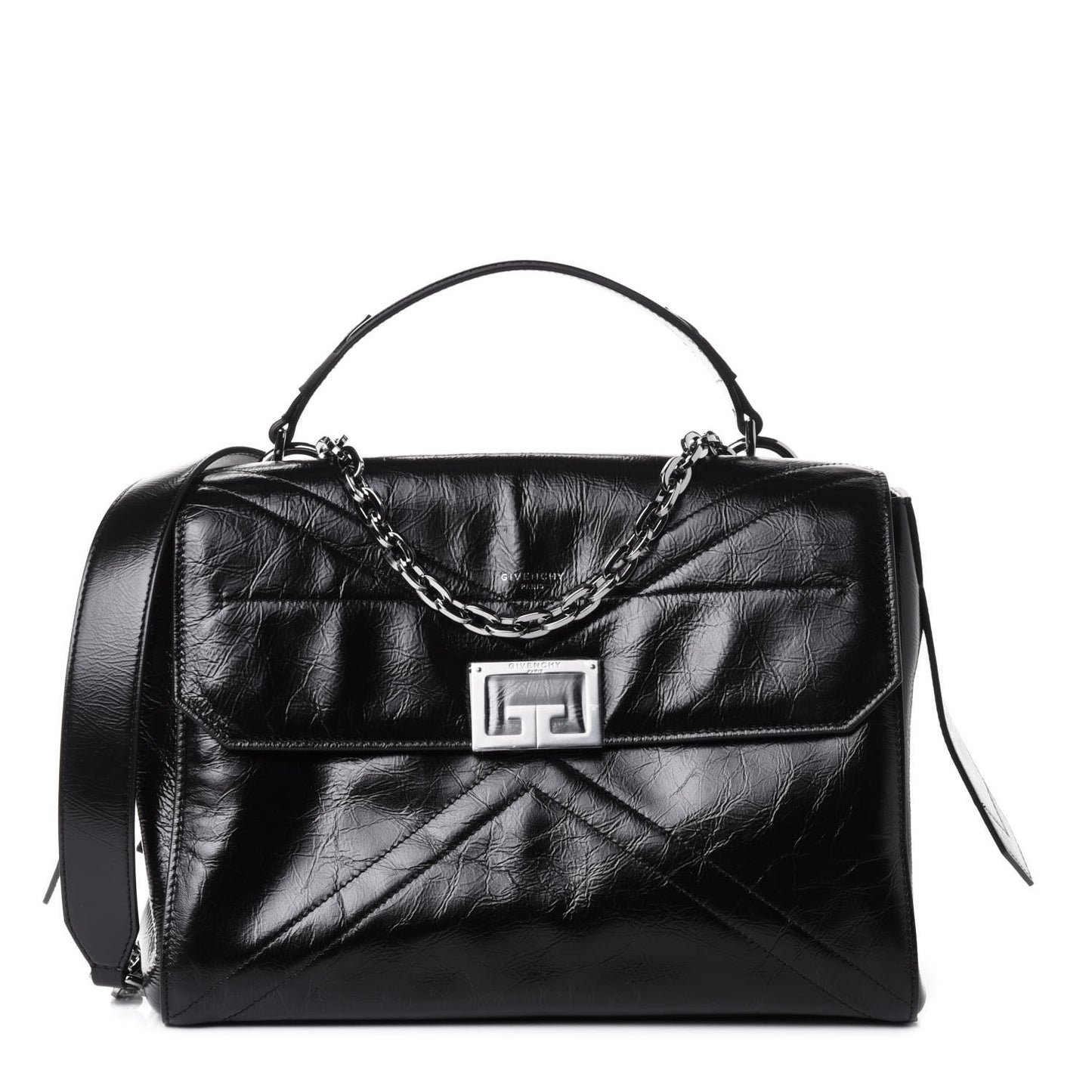Creased Patent Calfskin Medium ID Flap Black