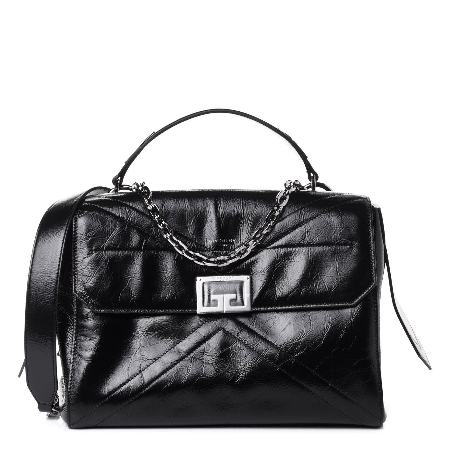 Givenchy Creased Patent Calfskin Medium ID Flap Black 1 of 4