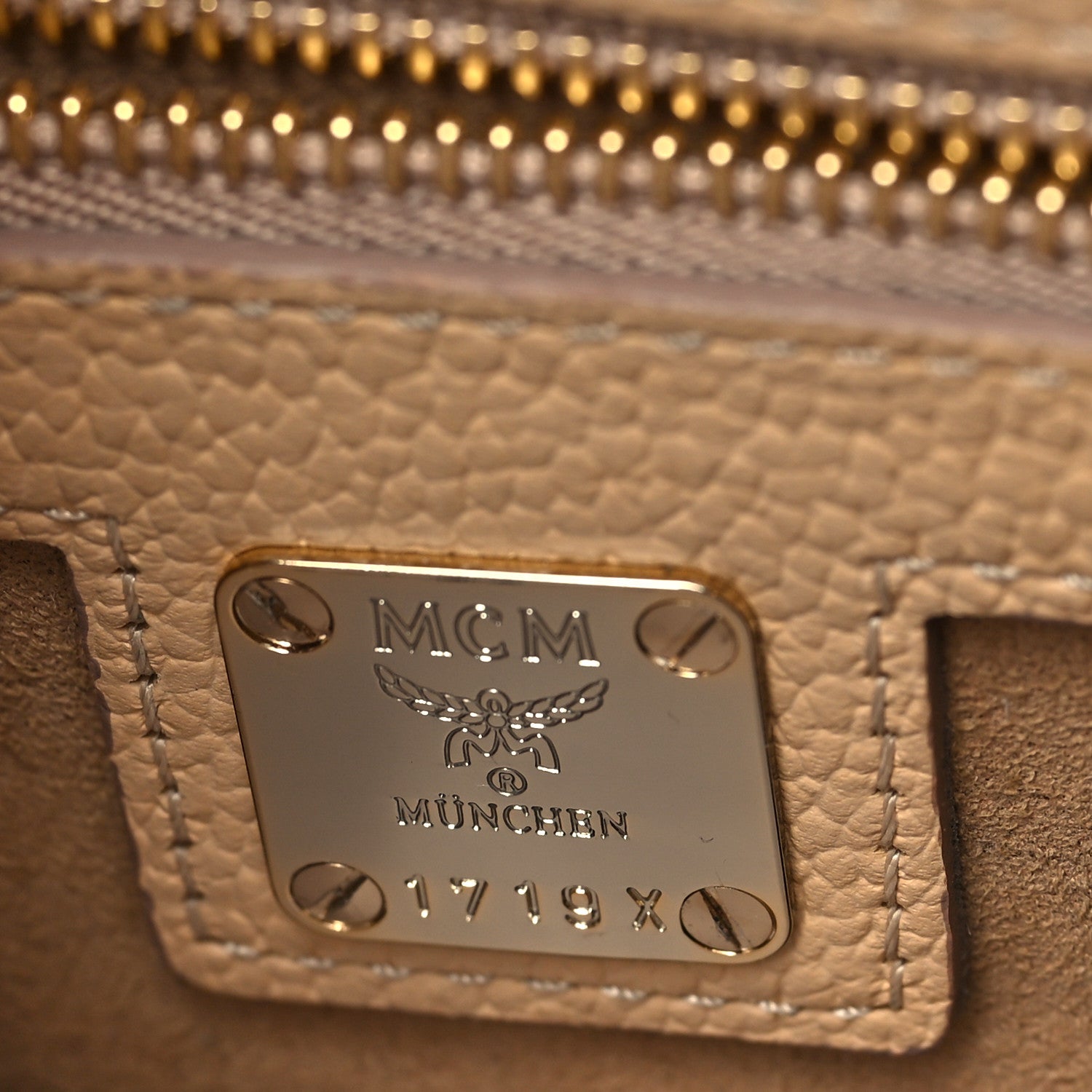 MCM Visetos Calfskin Medium Patricia Satchel Beige 6 of 8