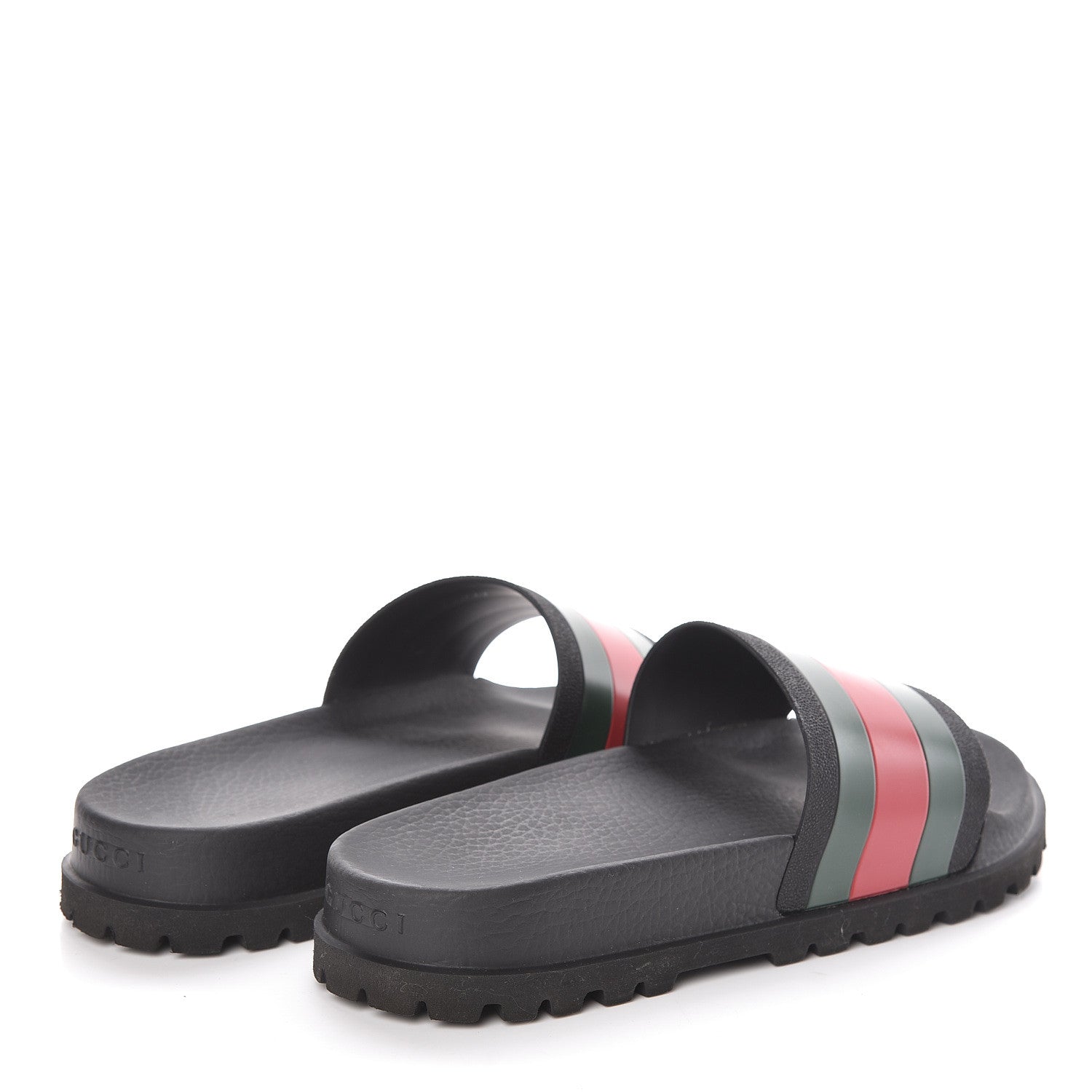 Gucci Rubber Web Mens Lug Sole Slide Sandals 8 Black Green Red 4 of 7