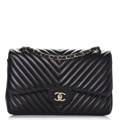 Chanel Lambskin Chevron Quilted Jumbo Double Flap Black 1 of 9