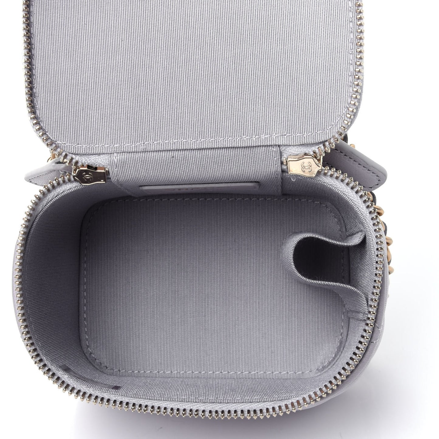 Lambskin Quilted Top Handle Mini Vanity Case With Chain Grey