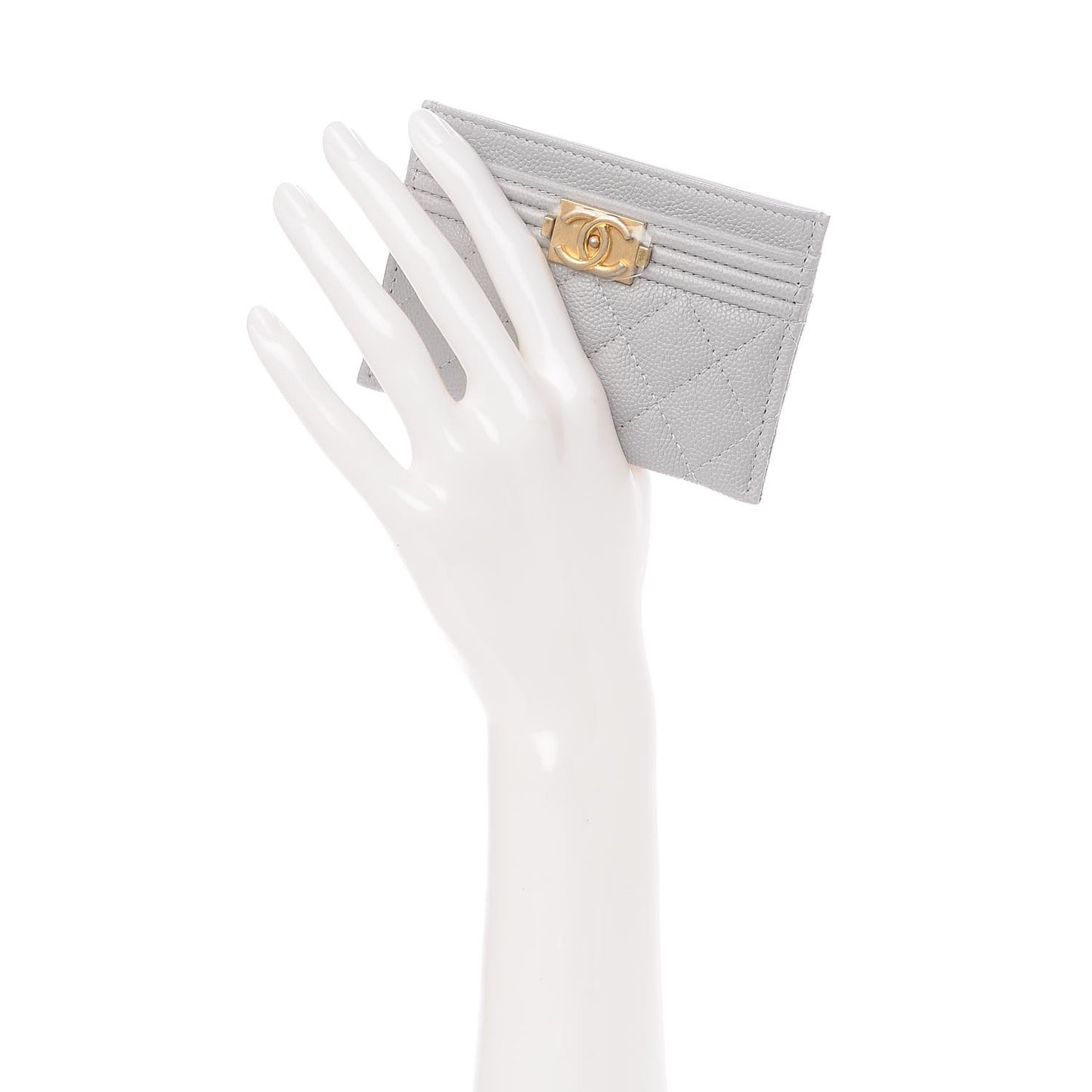 Caviar Quilted Boy Card Holder Grey