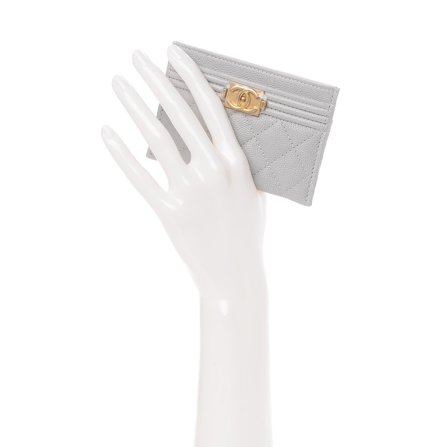 Chanel Caviar Quilted Boy Card Holder Grey 2 of 9
