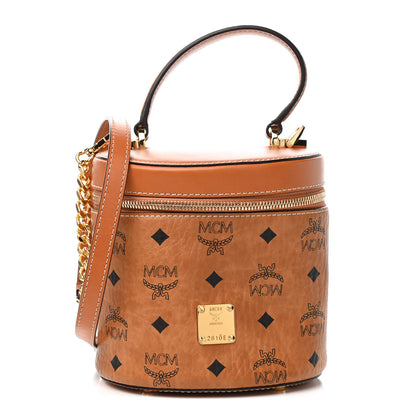 MCM Visetos Small Cylinder Crossbody Bag Cognac 1 of 4