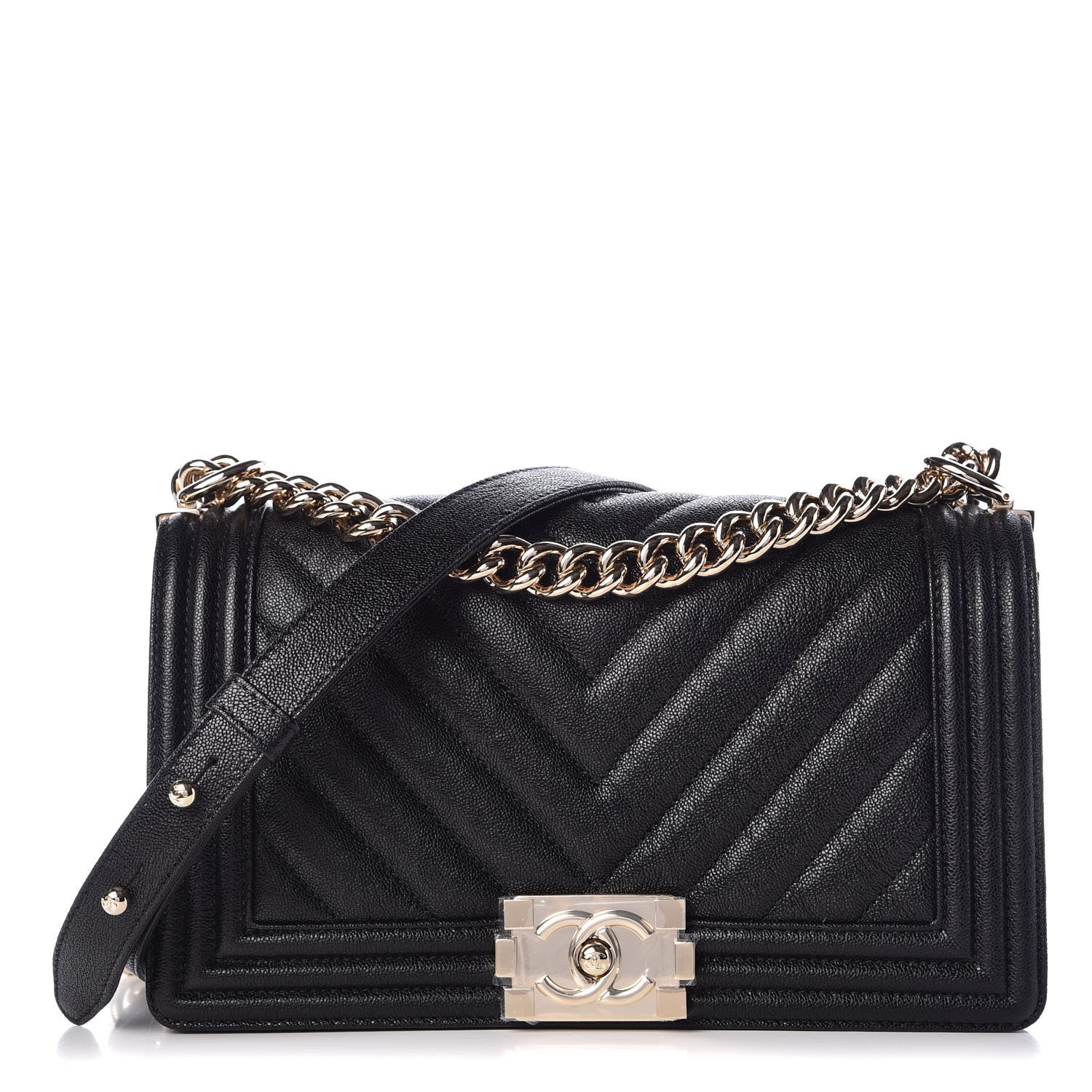 Chanel Caviar Chevron Quilted Medium Boy Flap Black 1 of 9