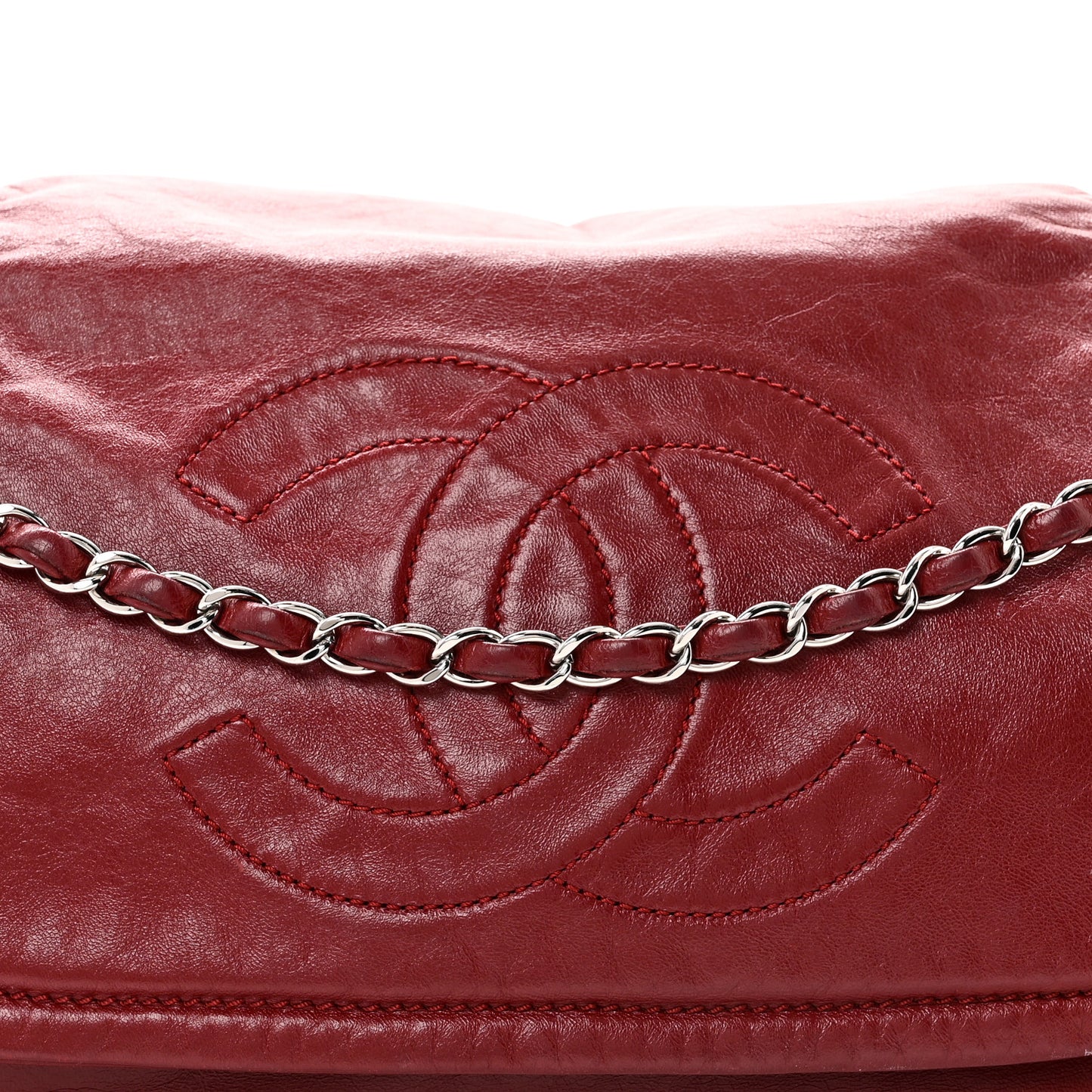 Lambskin Medium Rock and Chain Flap Red