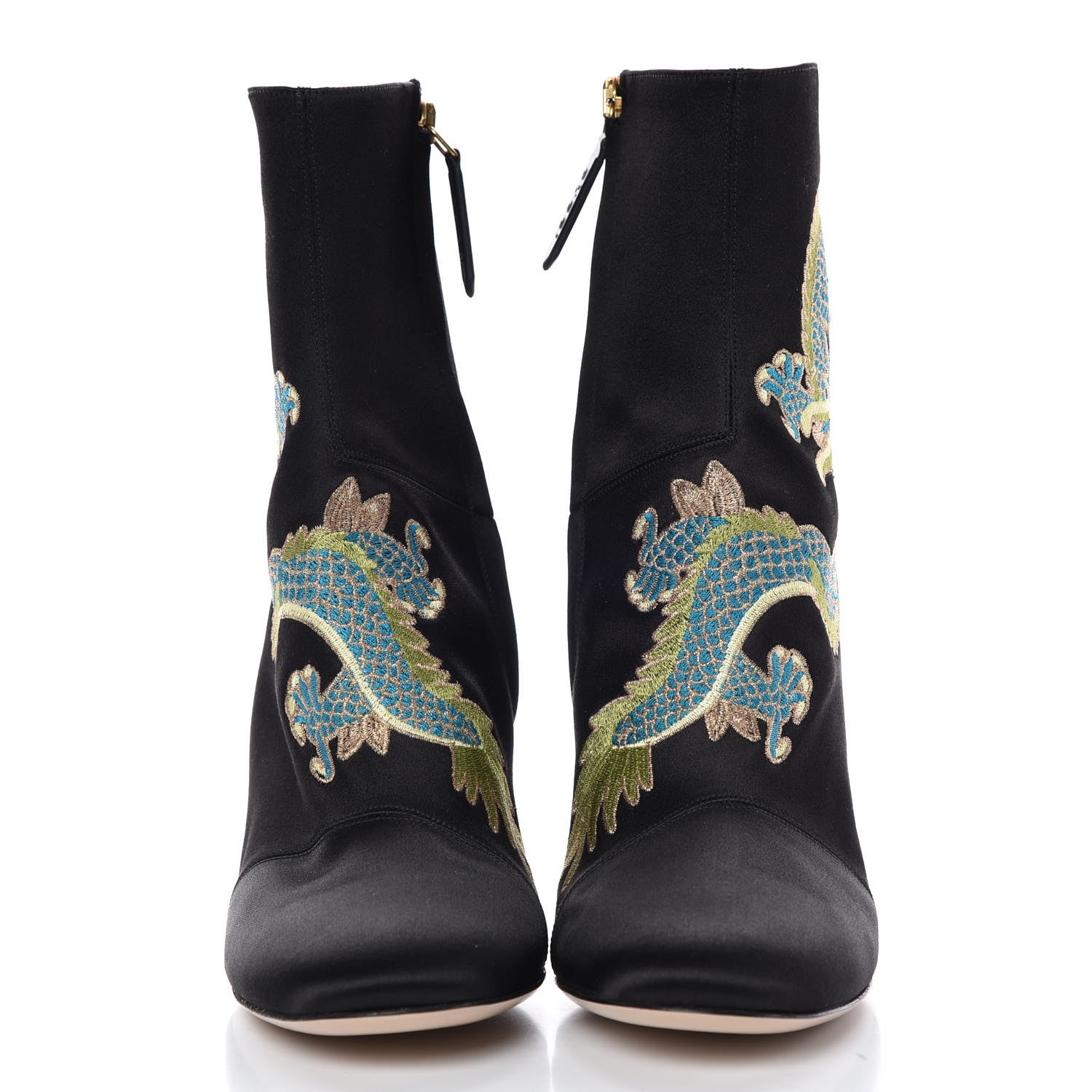 Gucci Silk Satin Malaga Kid Embroidered Candy Dragon Block-Heel Ankle Boot 37 Black 4 of 13