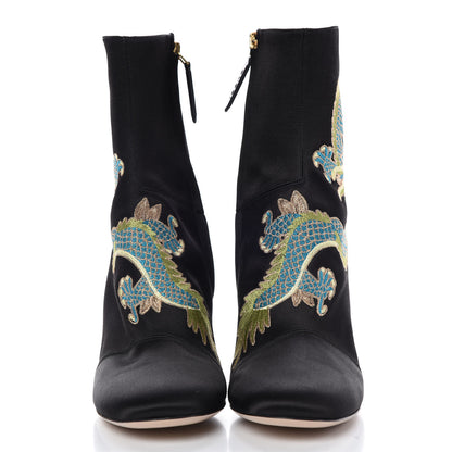 Gucci Silk Satin Malaga Kid Embroidered Candy Dragon Block-Heel Ankle Boot 37 Black 4 of 13