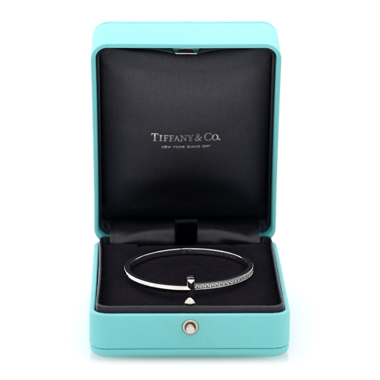 Tiffany 18K White Gold Diamond Narrow T1 Hinged Bangle Bracelet 4 of 4