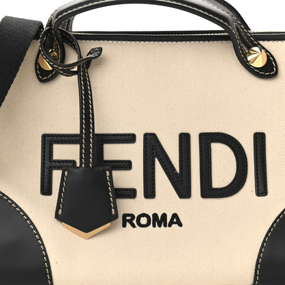 Fendi Canvas Vitello King Logo Embroidered Medium By The Way Boston Bag Grezzo Black 8 of 10