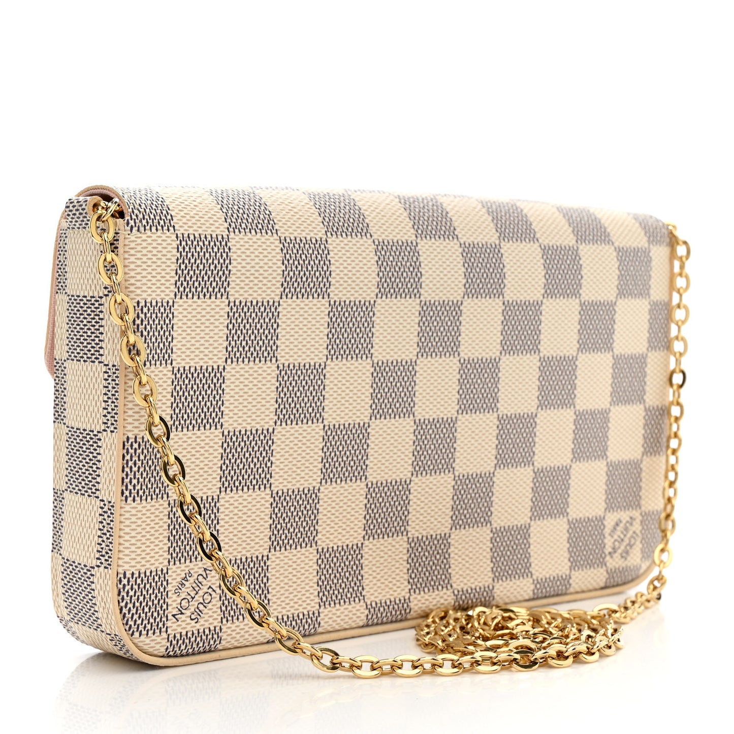 Damier Azur Pochette Felicie Chain Wallet Rose Ballerine