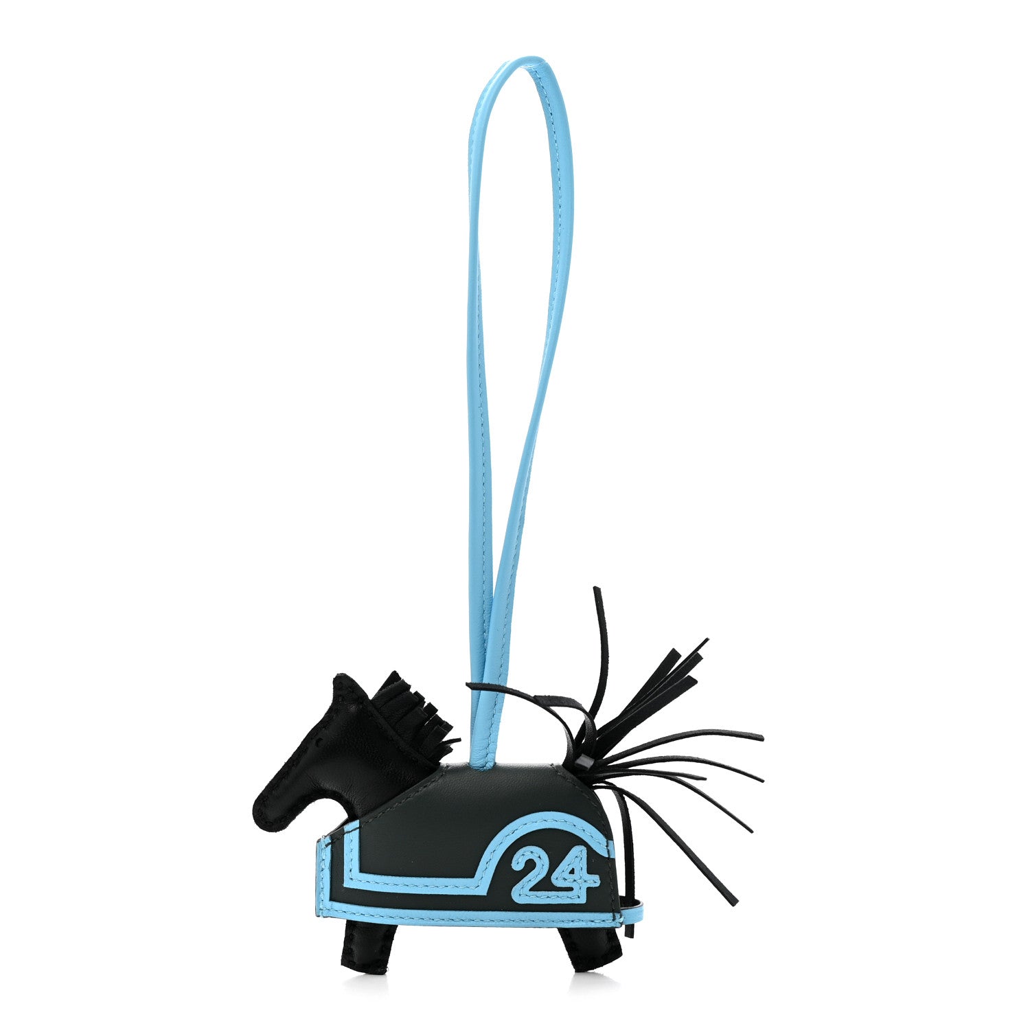 Hermes Milo Lambskin Grigri Rodeo Robeo 24 Bag Charm PM Black Vert