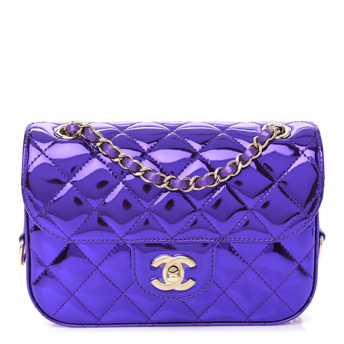 Mirror Calfskin Metallic Calfskin Quilted Hollywood Boulevard Mini Flap With Star Coin Purse Purple