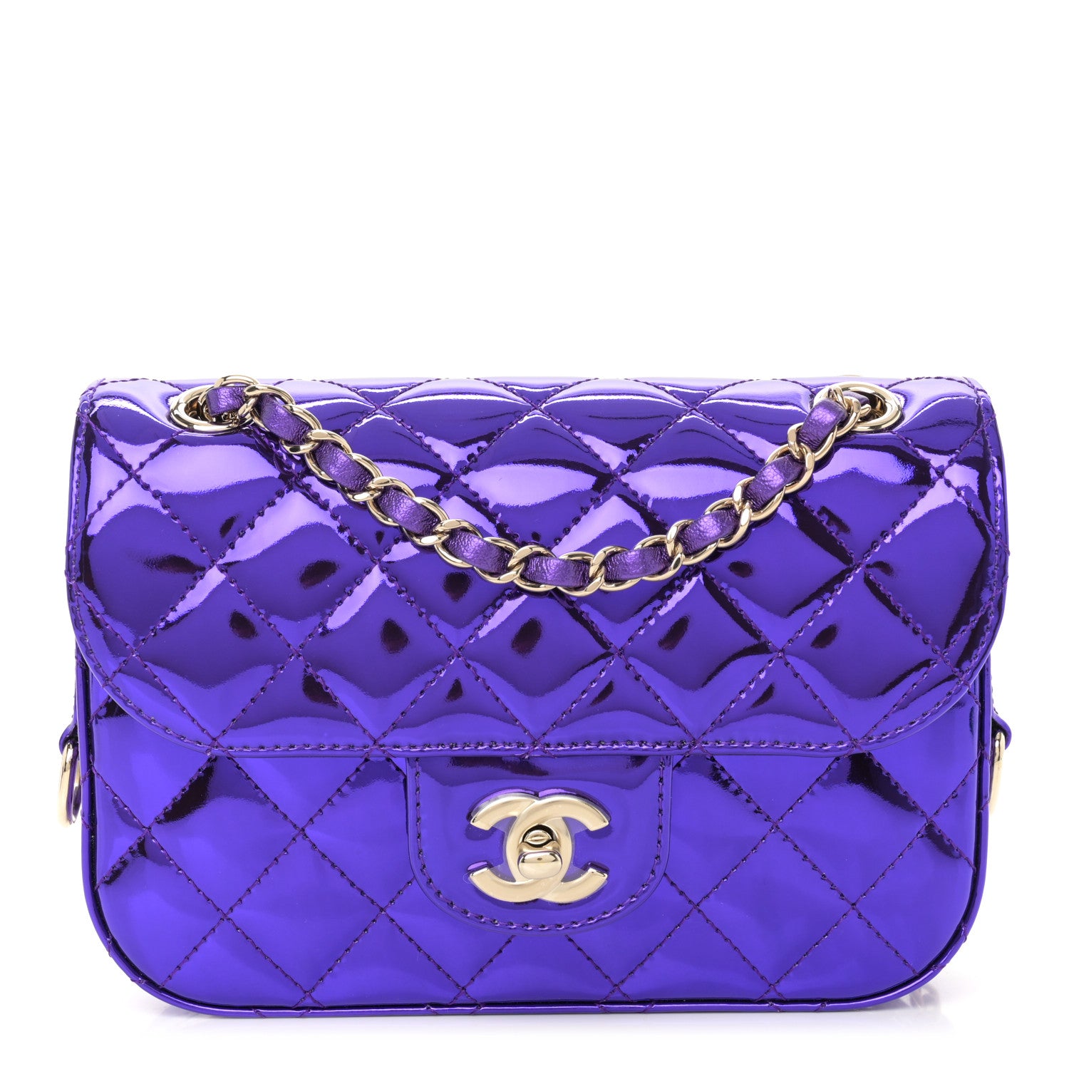 Chanel Mirror Calfskin Metallic Calfskin Quilted Hollywood Boulevard Mini Flap With Star Coin Purse Purple 1 of 12
