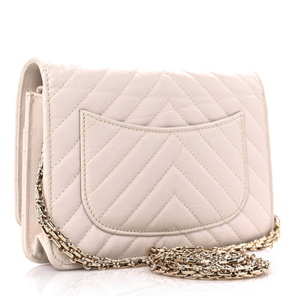 Chanel Aged Calfskin Chevron Quilted Reissue Wallet On Chain WOC White 3 of 12