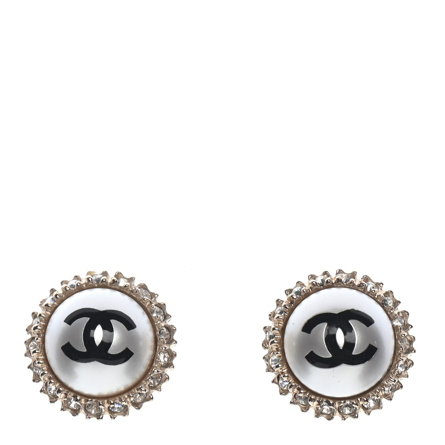 Crystal Pearl CC Round Earrings Gold Pearly White Black