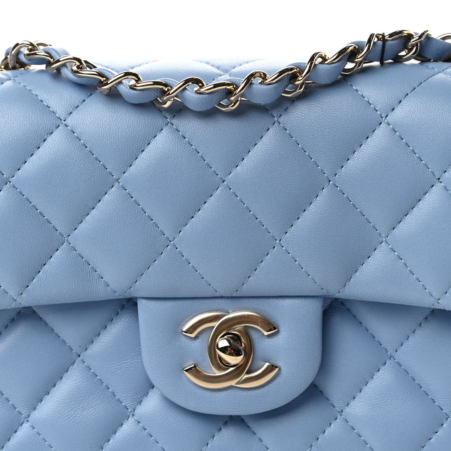 Lambskin Quilted Mini Rectangular Flap Light Blue