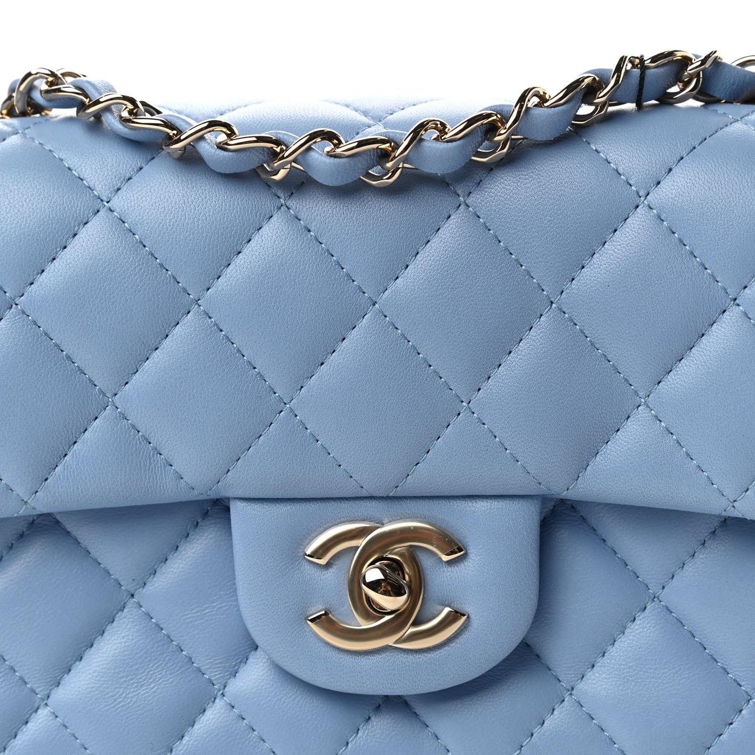 Chanel Lambskin Quilted Mini Rectangular Flap Light Blue 10 of 11