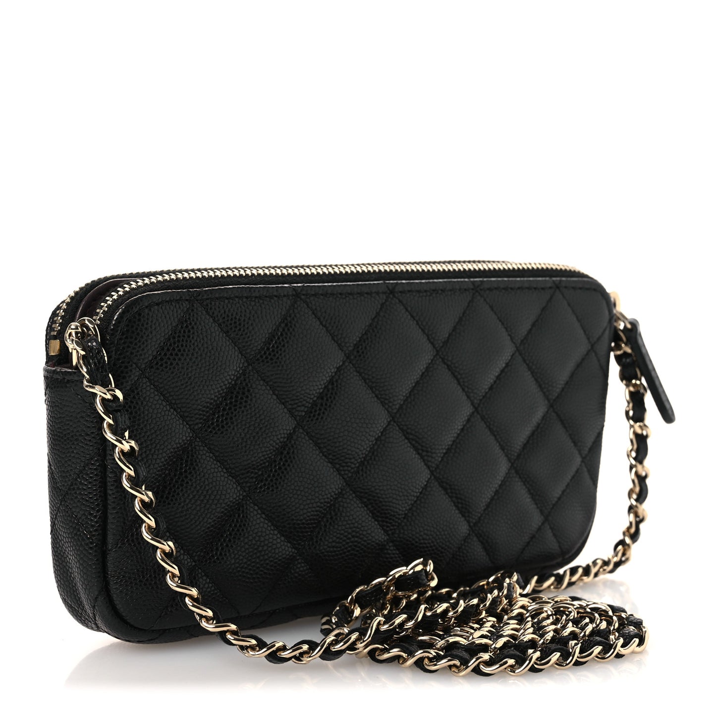 Caviar Quilted Small Clutch With Chain Black