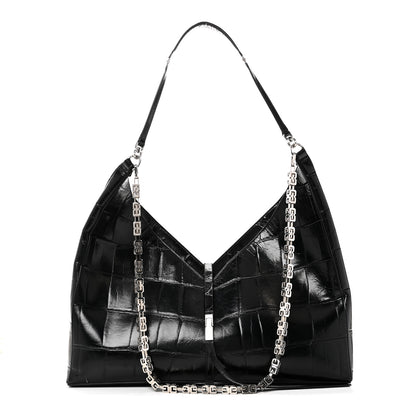 Givenchy Calfskin Crocodile Embossed Large Cut Out Shoulder Bag Black 1 of 10