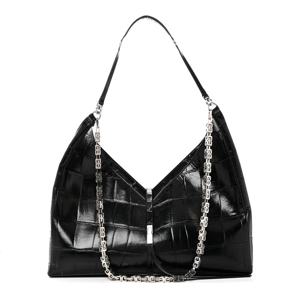 Givenchy Calfskin Crocodile Embossed Large Cut Out Shoulder Bag