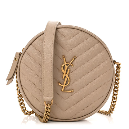 Saint Laurent Grain De Poudre Matelasse Chevron Quilted Round Vinyle Camera Bag Dark Beige 1 of 12