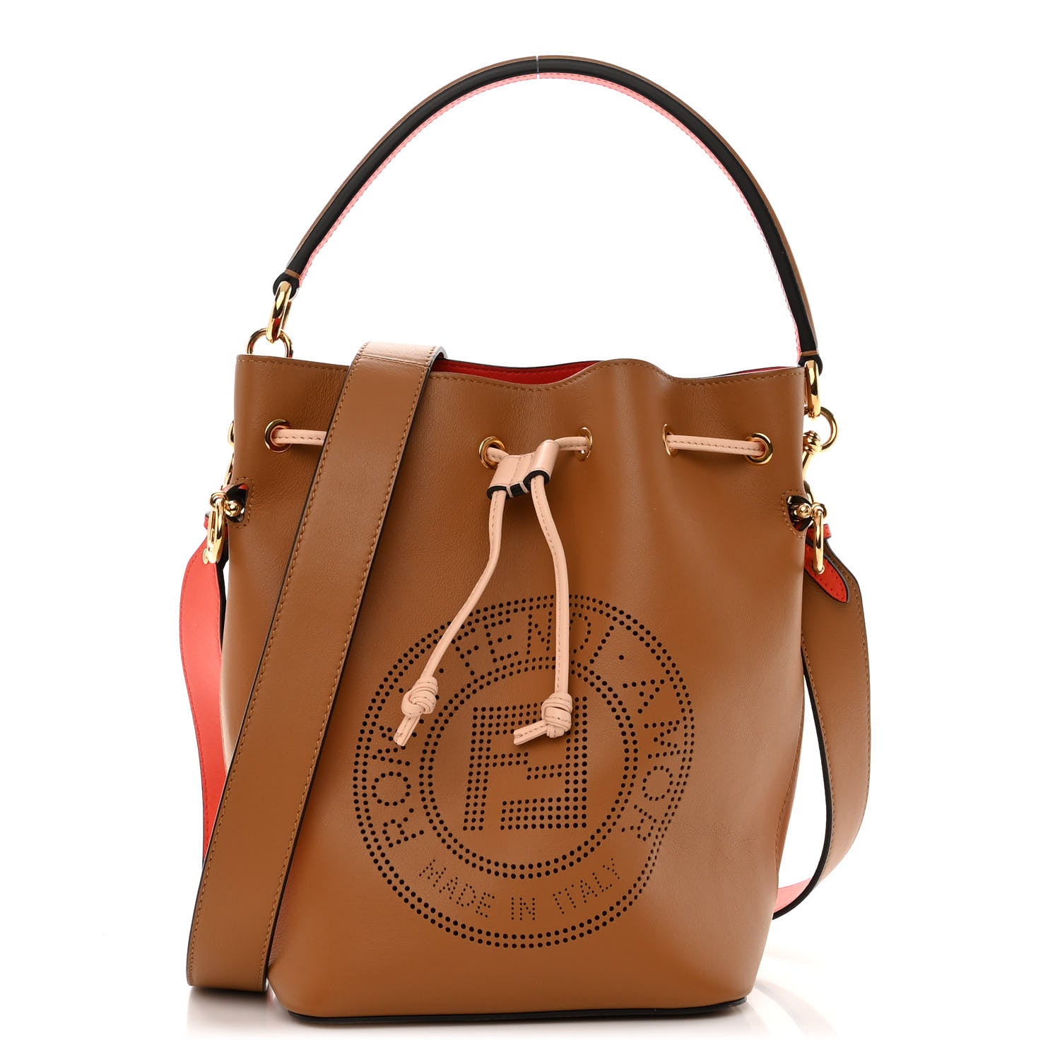 Fendi Vitello Grace F is Fendi Stamp Patch Perforated Small Mon Tresor Bucket Bag Nocciola 1 of 9