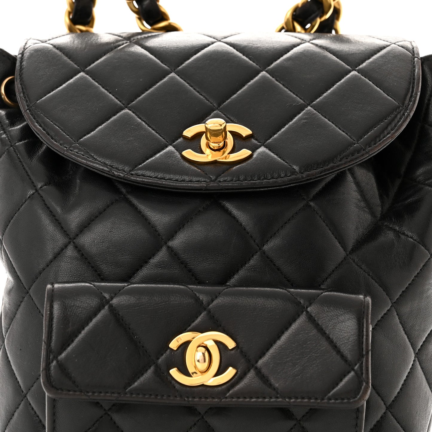 Lambskin Quilted Drawstring Backpack Black