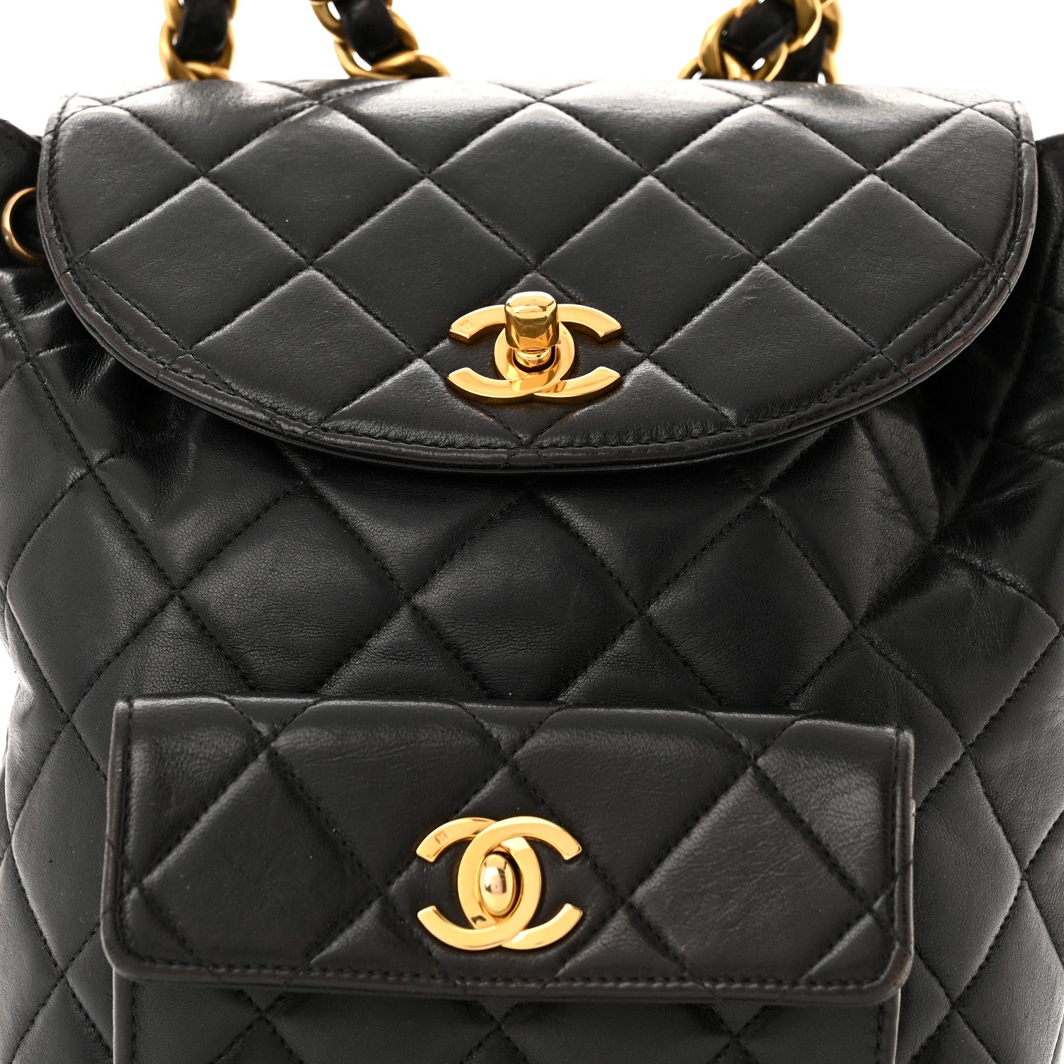 Chanel Lambskin Quilted Drawstring Backpack Black 8 of 10