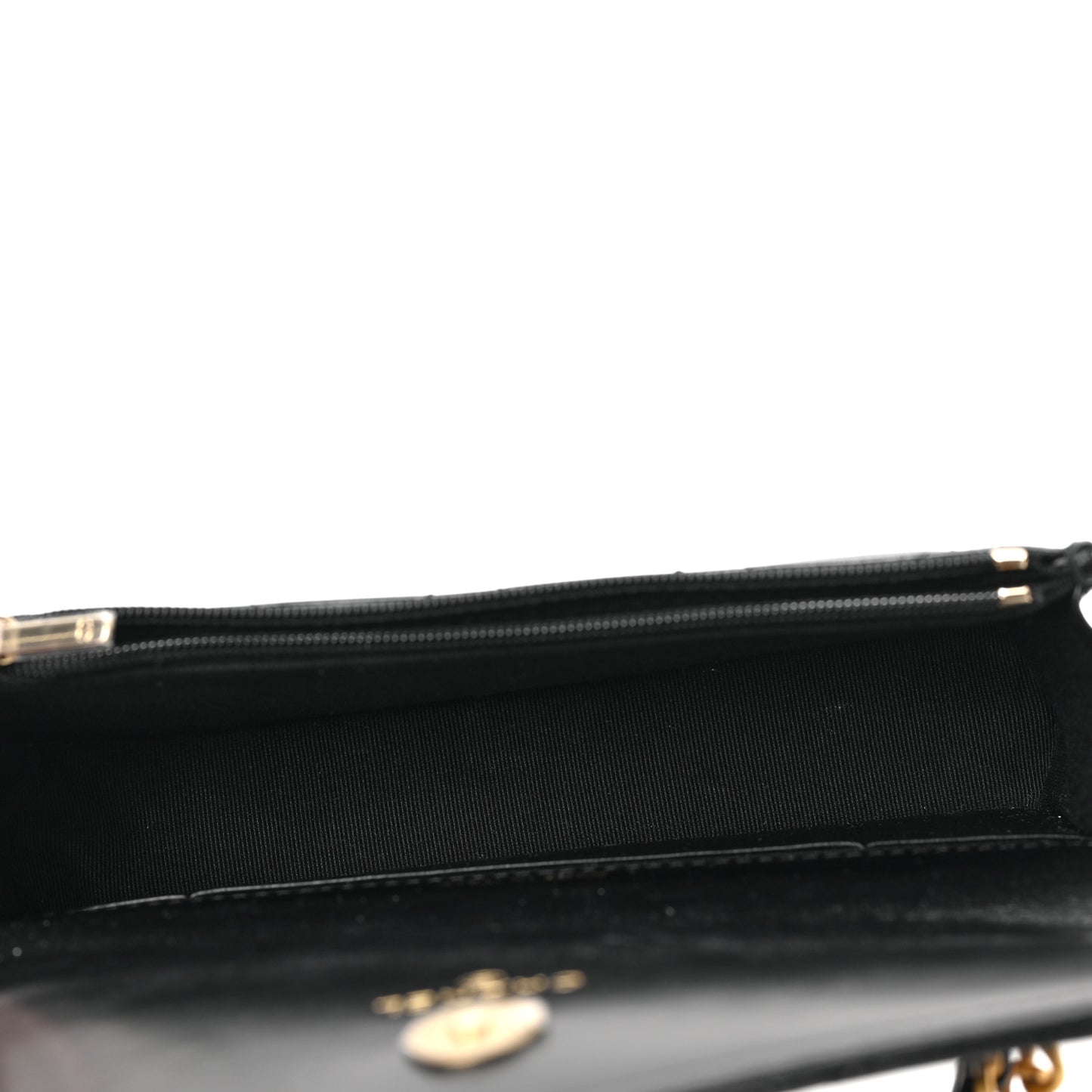 Shiny Calfskin Quilted Top Handle Flap Phone Holder With Chain Black