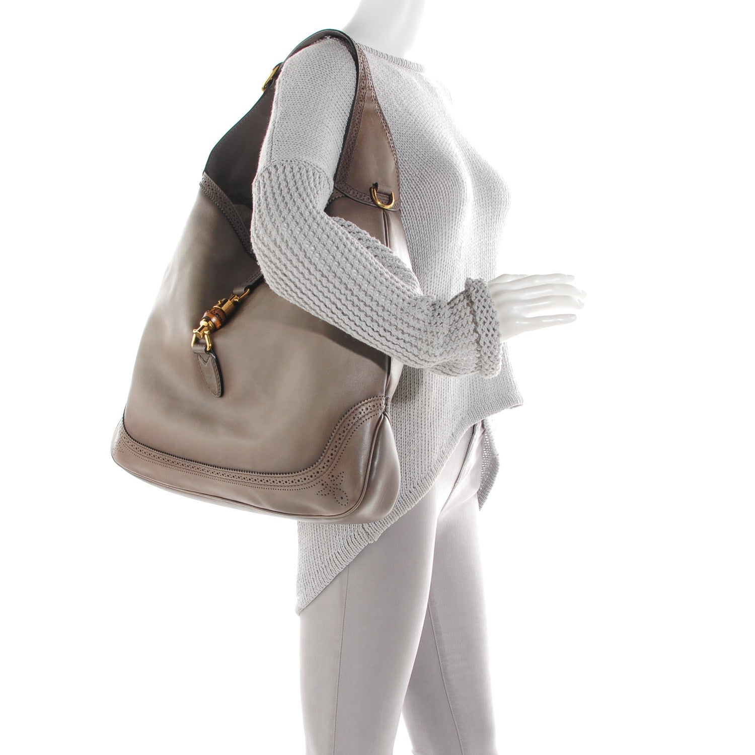 Gucci Calfskin Duilio Brogue Large New Jackie Shoulder Bag Grey 2 of 7