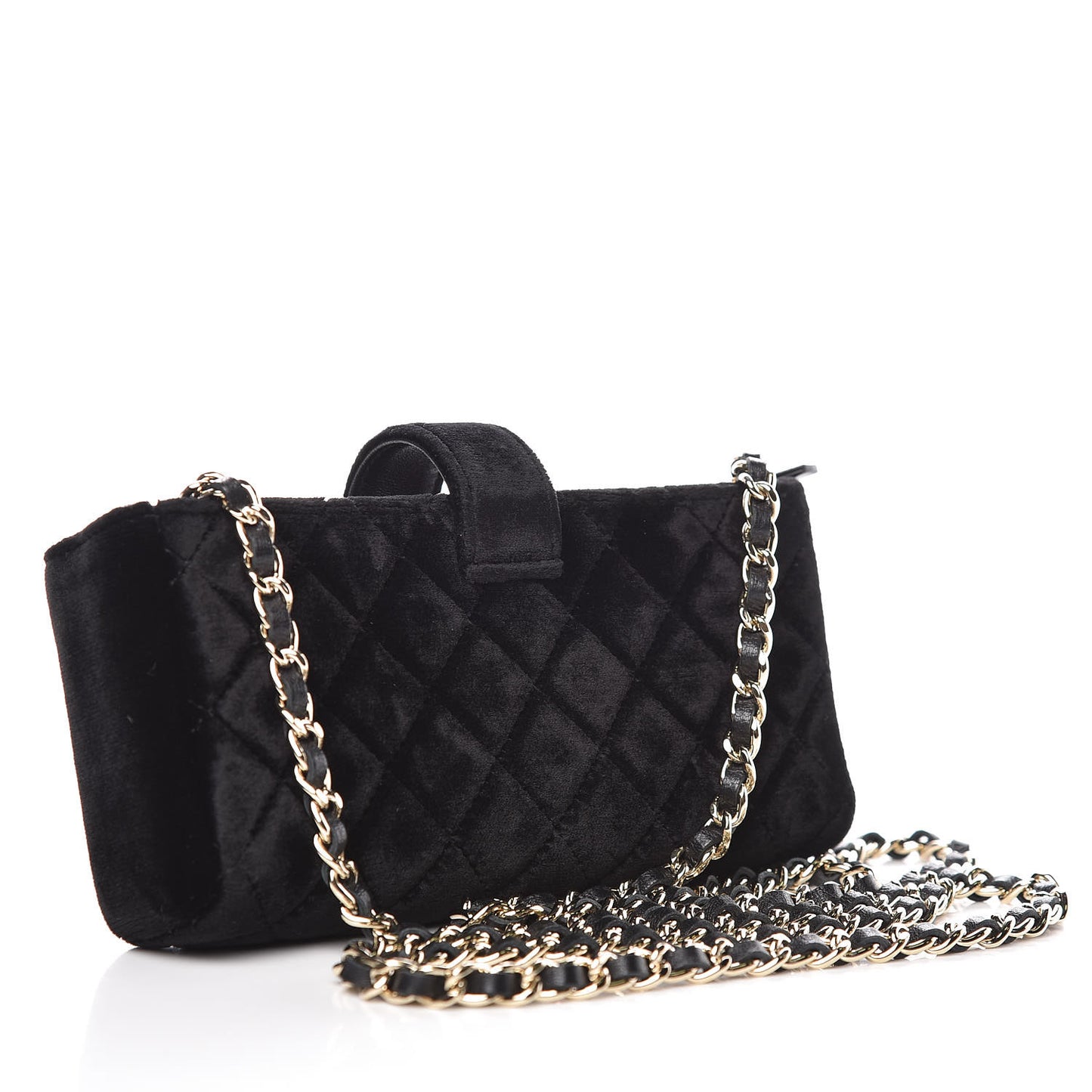Velvet Quilted Small Clutch With Chain Black