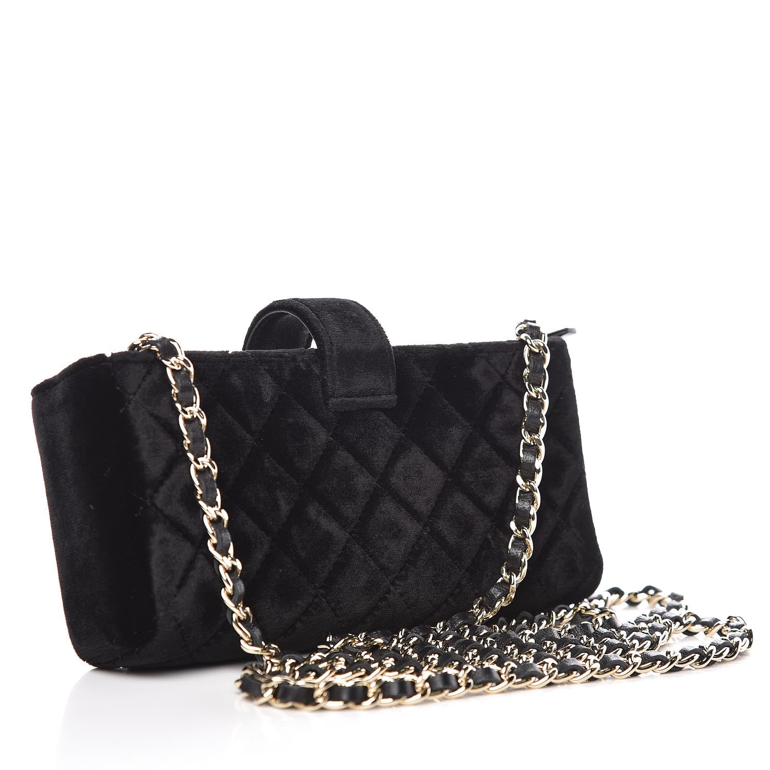 Chanel Velvet Quilted Small Clutch With Chain Black 3 of 9