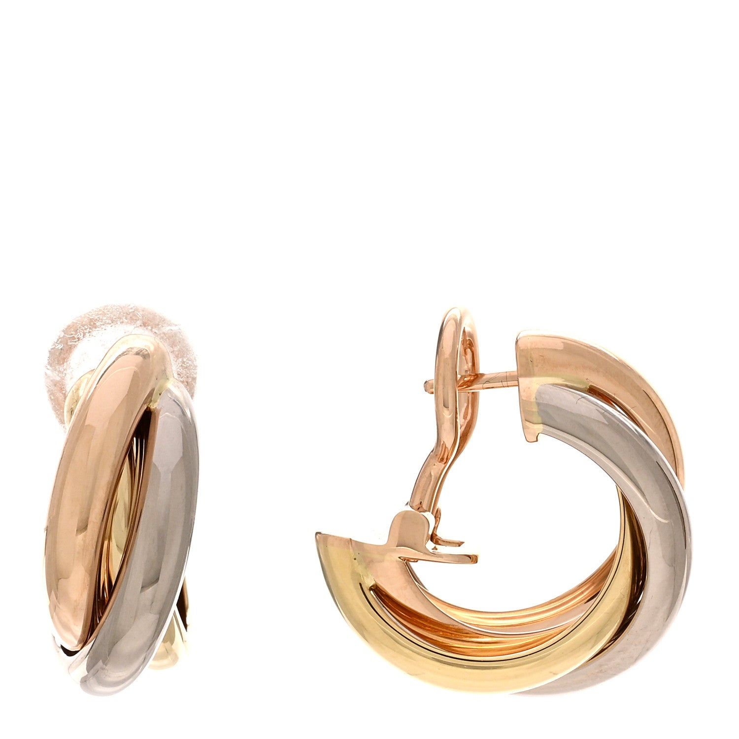 Cartier 18K Pink Yellow White Gold Classic Trinity Hoop Earrings 1 of 5