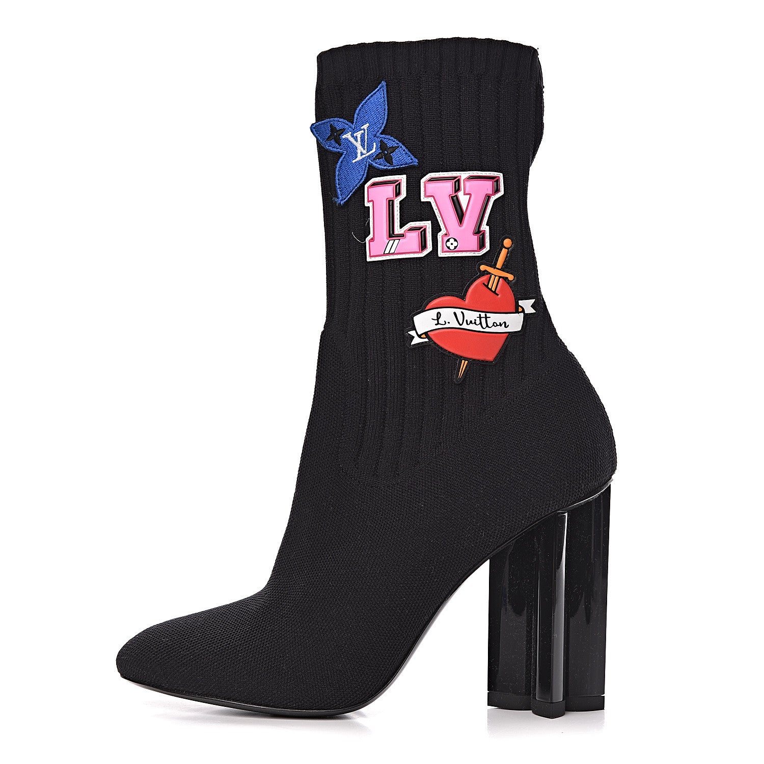 Louis Vuitton Stretch Fabric LV Black Heart Sock Ankle Boots 37 Black 1 of 8