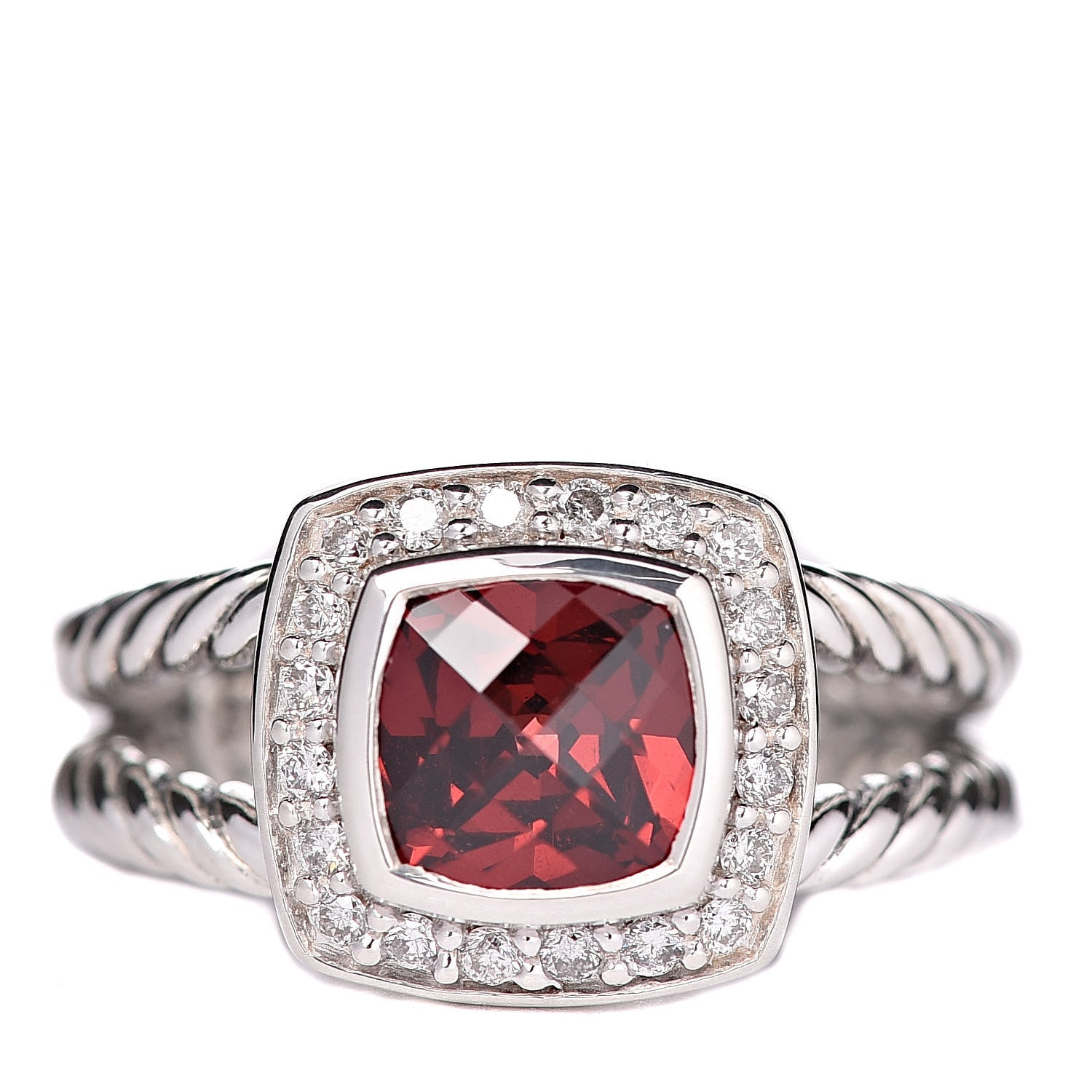 David Yurman Sterling Silver Diamond Garnet 7mm Petite Albion Ring 49 5 1 of 13