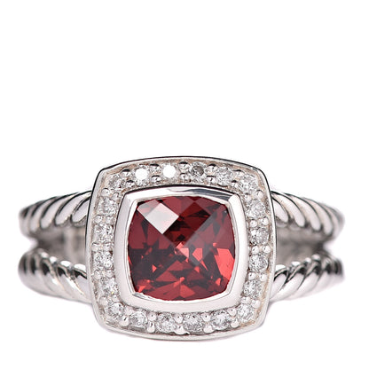 David Yurman Sterling Silver Diamond Garnet 7mm Petite Albion Ring 49 5 1 of 13