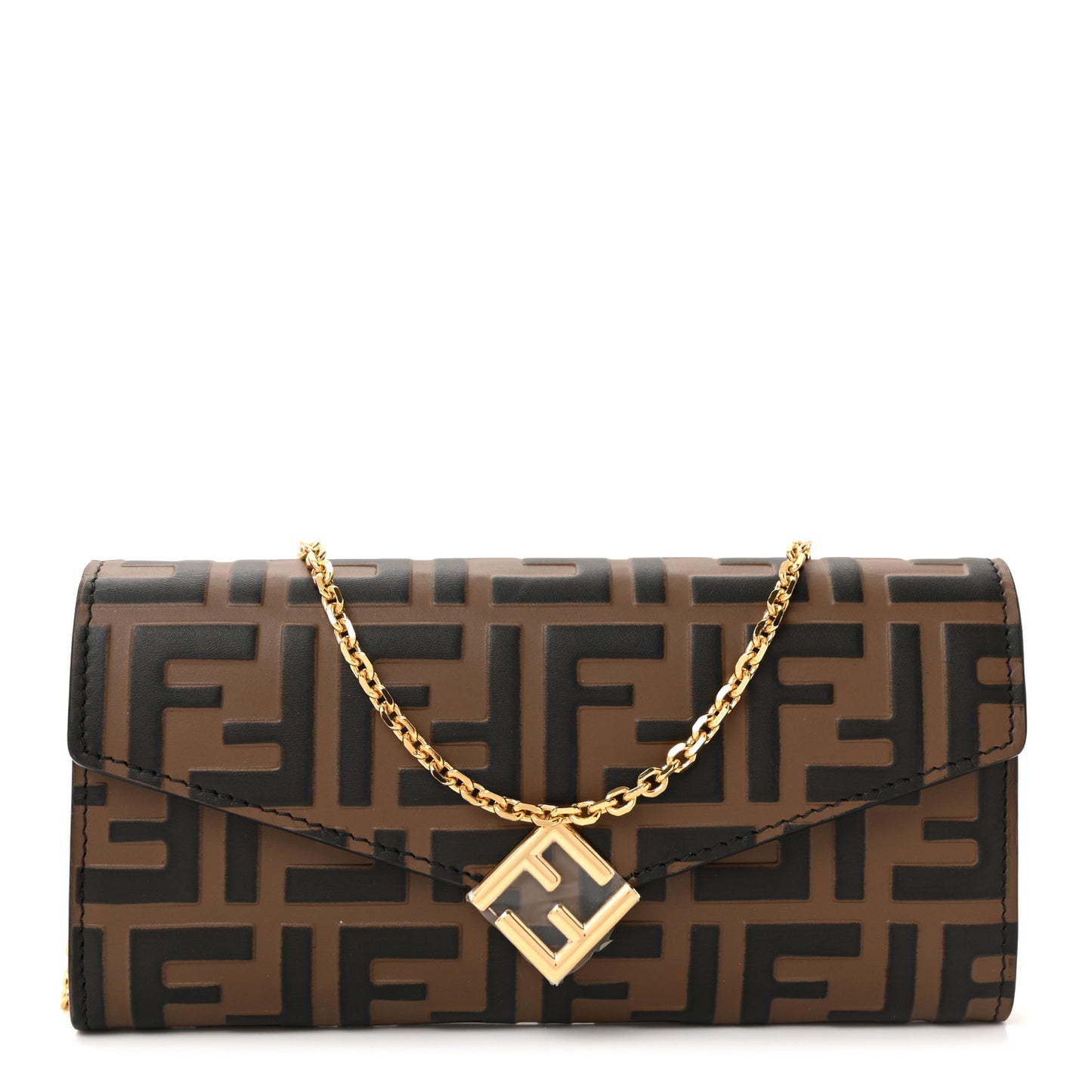 Vitello Soft F is Fendi Bi-Color FF 1974 Embossed Continental Envelope Wallet On Chain Maya Black