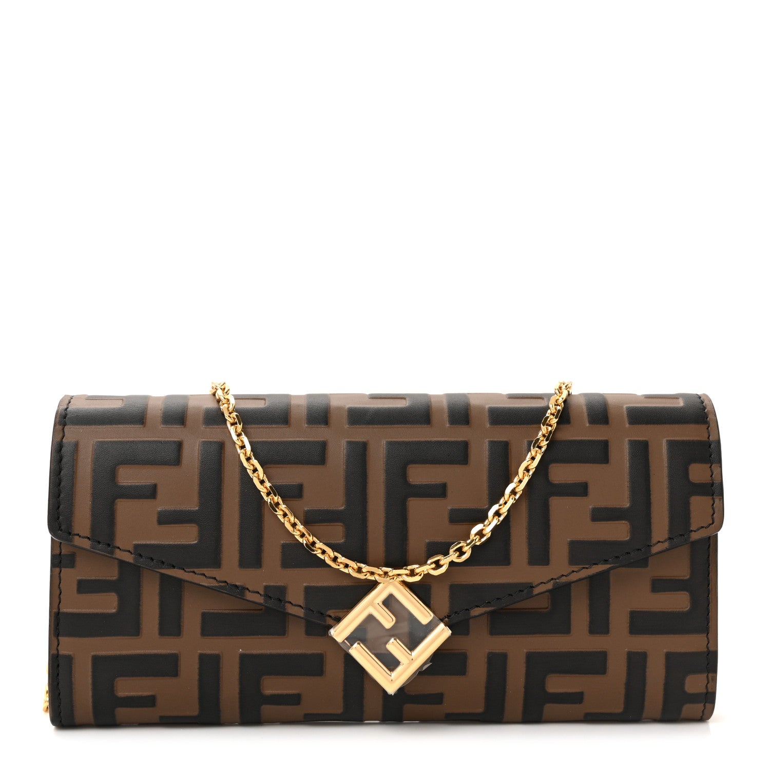 Fendi Vitello Soft F is Fendi Bi-Color FF 1974 Embossed Continental Envelope Wallet On Chain Maya Black 1 of 11