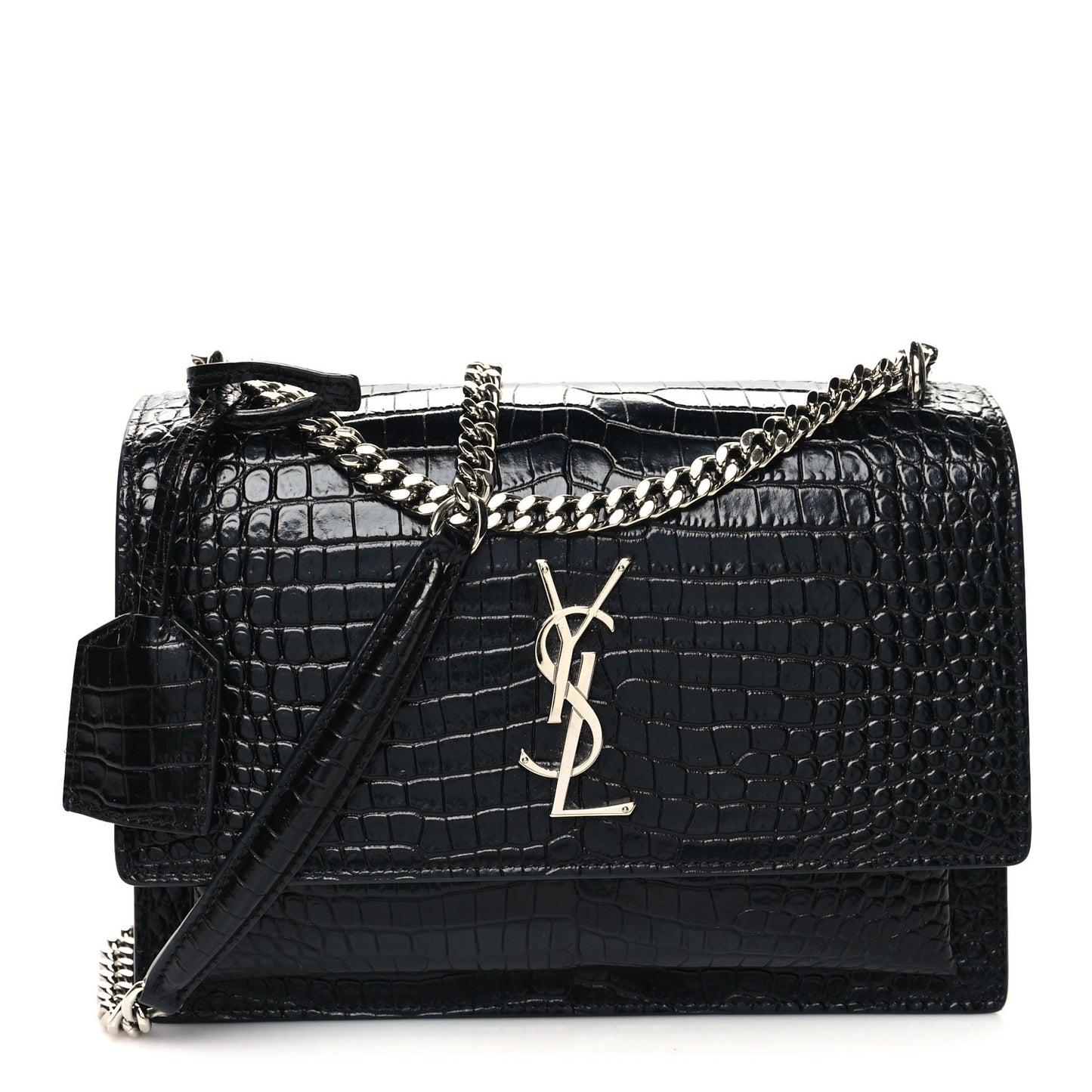 Calfskin Crocodile Embossed Medium Monogram Sunset Black