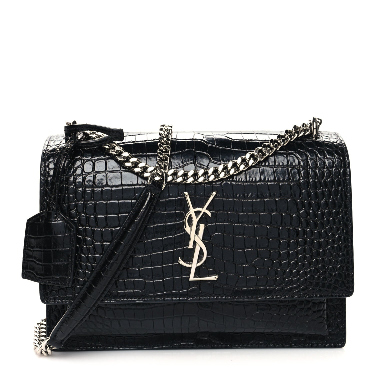 Saint Laurent Calfskin Crocodile Embossed Medium Monogram Sunset Black 1 of 11