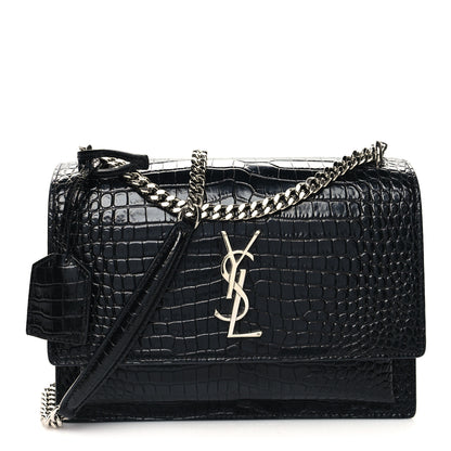 Saint Laurent Calfskin Crocodile Embossed Medium Monogram Sunset Black 1 of 11